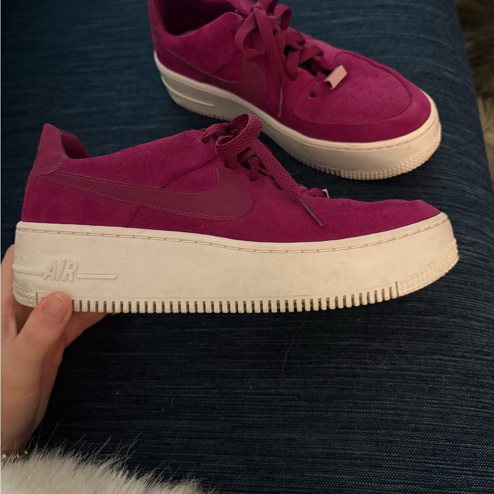 Nike Air Force 1’s Women's Fuchsia Suede Platform Sneakers